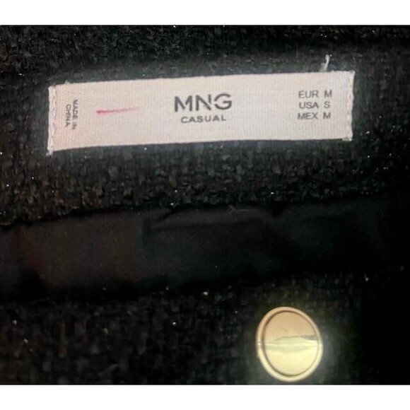 MNG Casual Small Black Metallic Thread Woven Faux Wrap Style Short Skirt - Picture 8 of 8